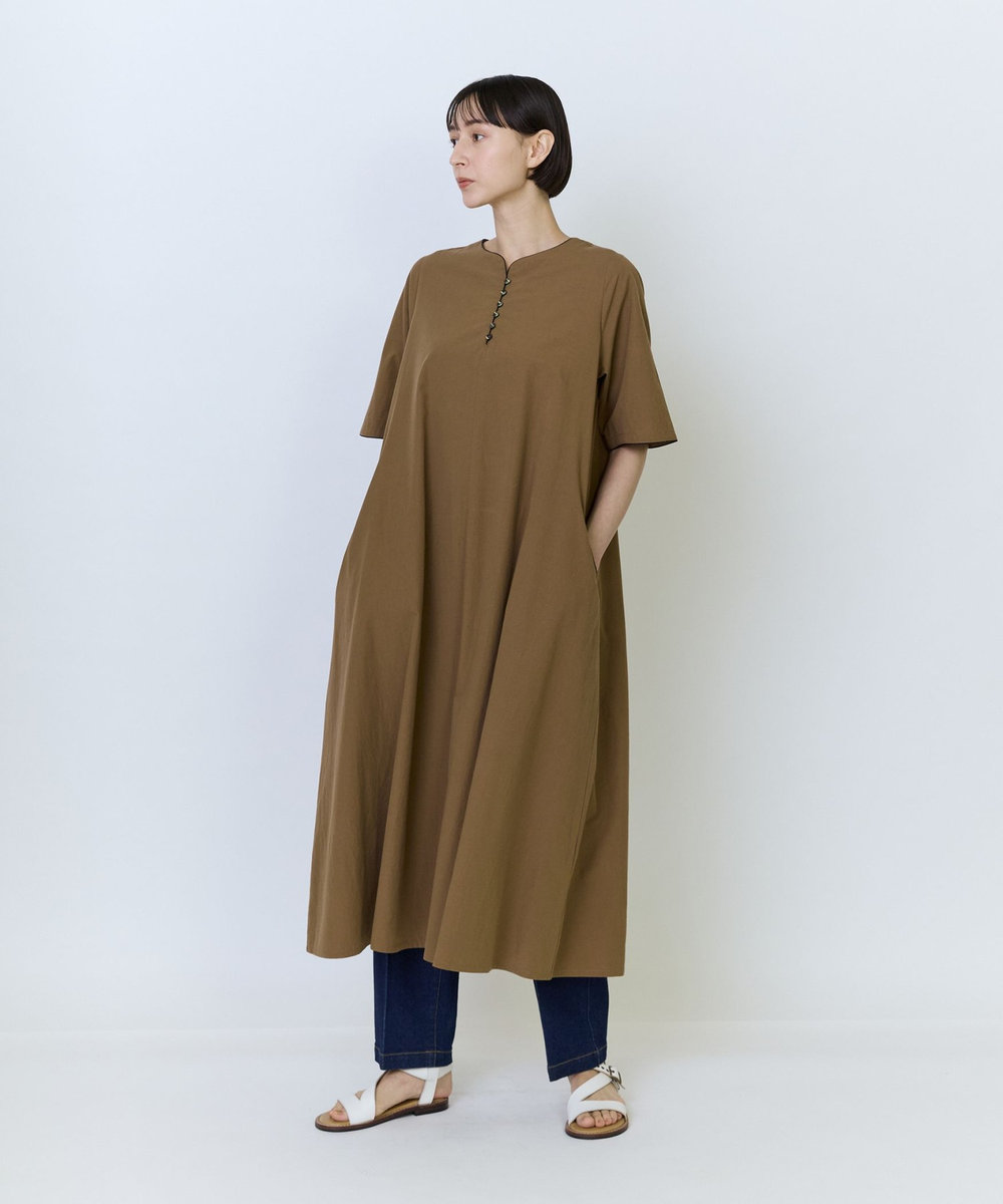 LOISIR コットンブロードAラインワンピース ブラウン
