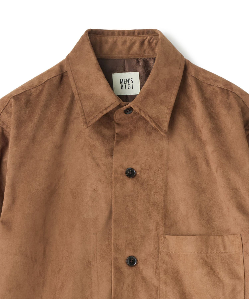 MEN'S BIGI フェイクスエード リラックスフィットシャツ ブラウン