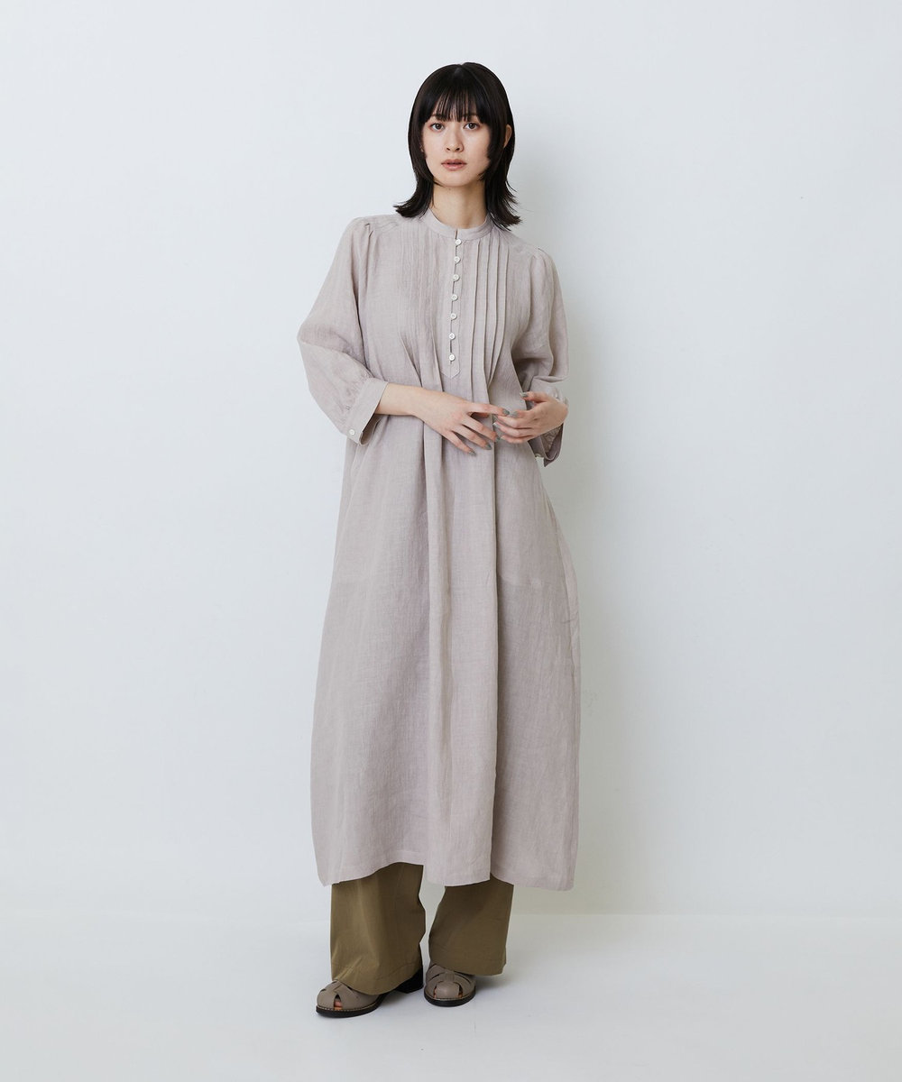 LOISIR グランジリネンタックディテールワンピース ピンク