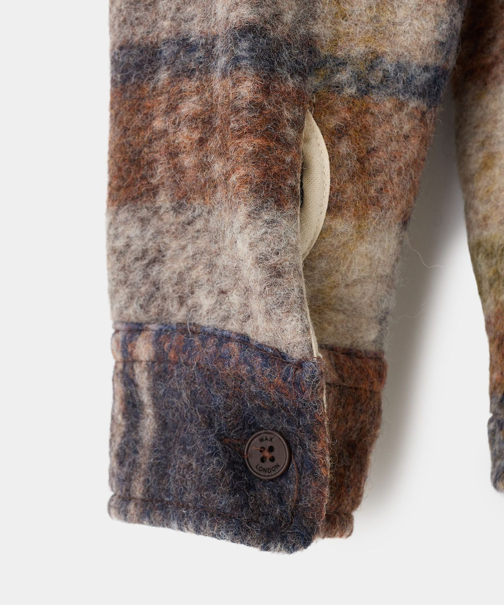 MEN'S BIGI wax london Whiting Oatmeal And Multicolour Check Wool Blend Overshirt ブラウン