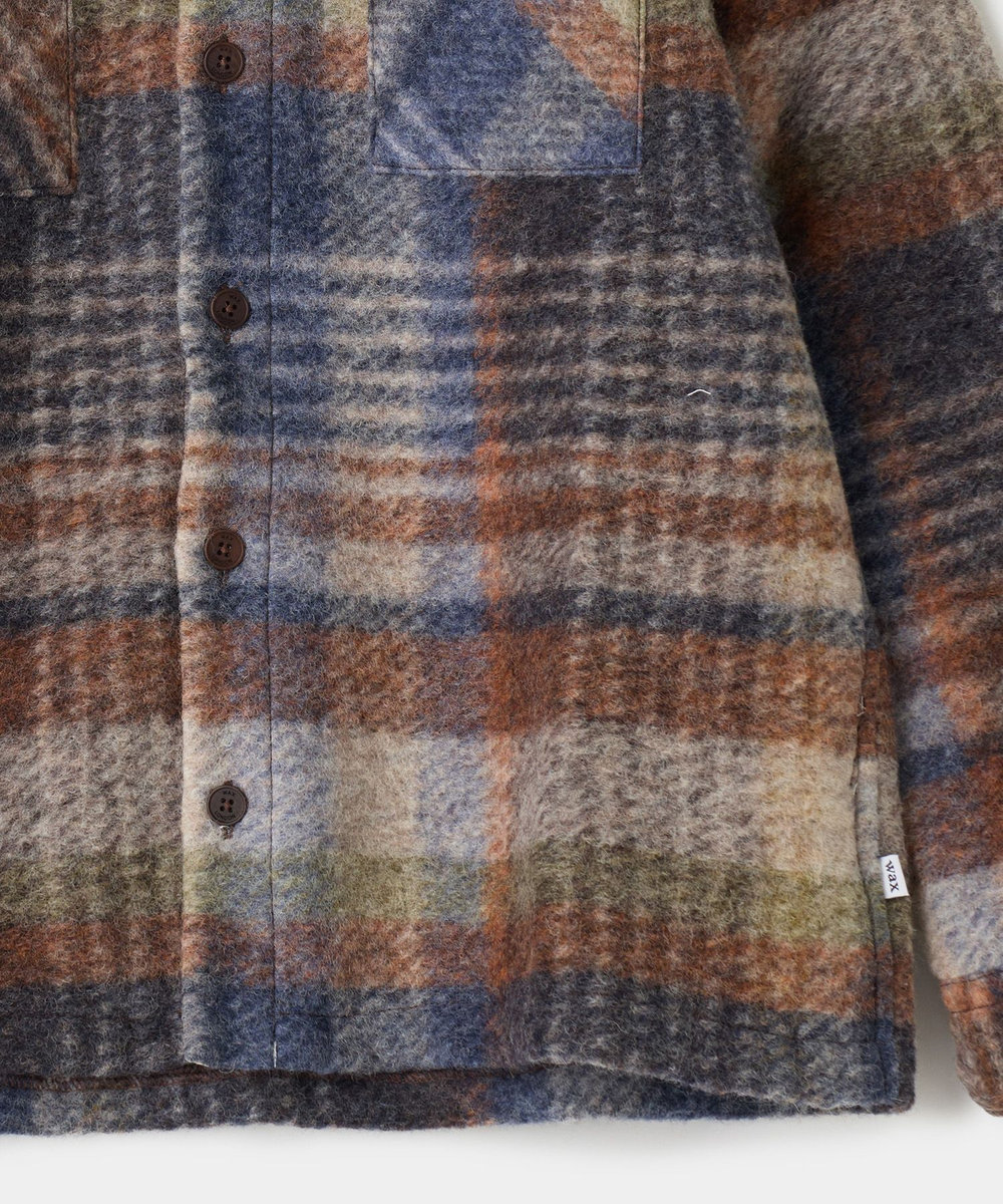 MEN'S BIGI wax london Whiting Oatmeal And Multicolour Check Wool Blend Overshirt ブラウン