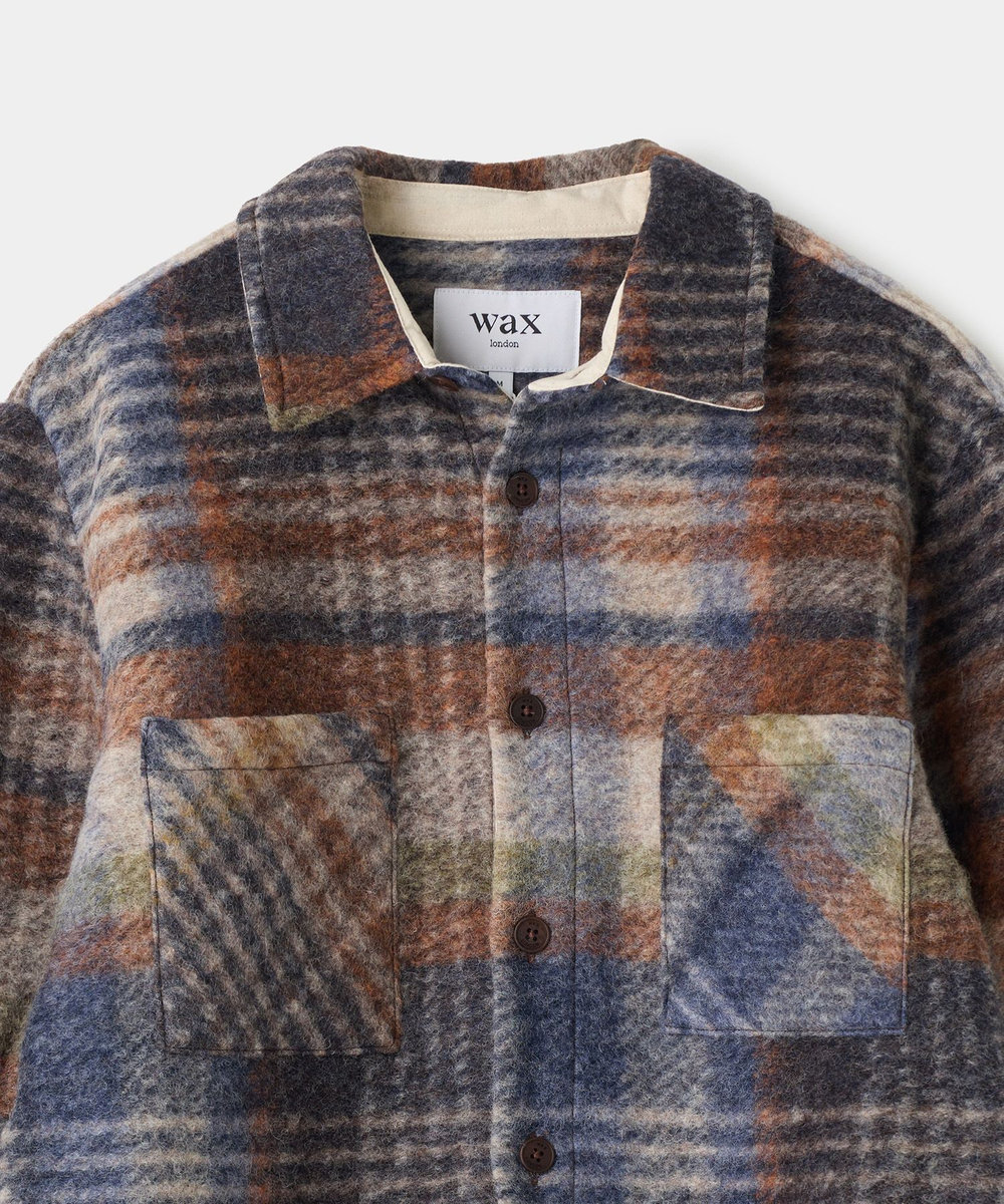 MEN'S BIGI wax london Whiting Oatmeal And Multicolour Check Wool Blend Overshirt ブラウン