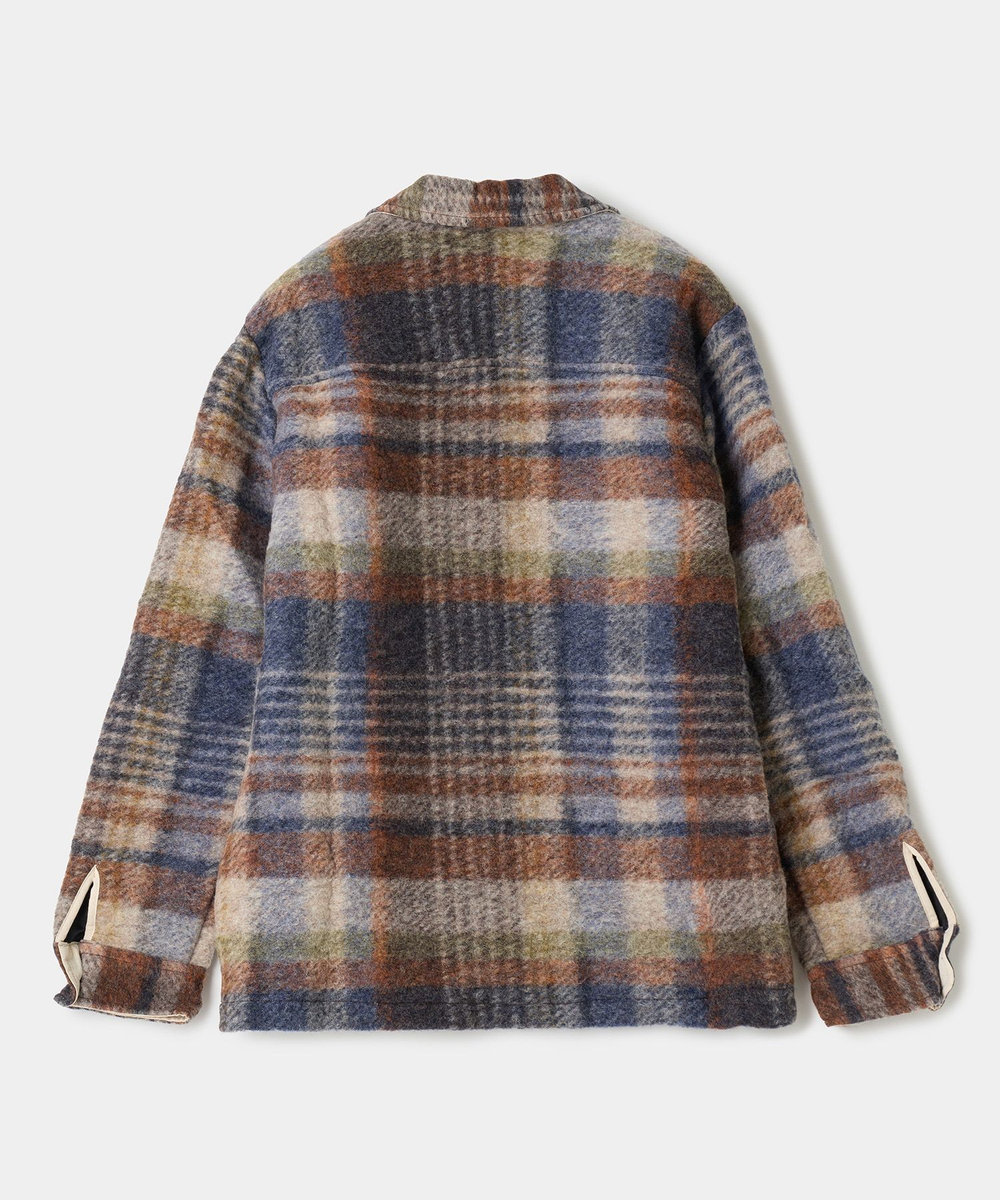 MEN'S BIGI wax london Whiting Oatmeal And Multicolour Check Wool Blend Overshirt ブラウン