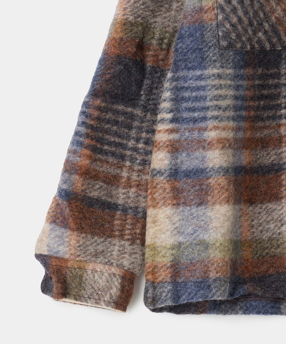 MEN'S BIGI wax london Whiting Oatmeal And Multicolour Check Wool Blend Overshirt ブラウン