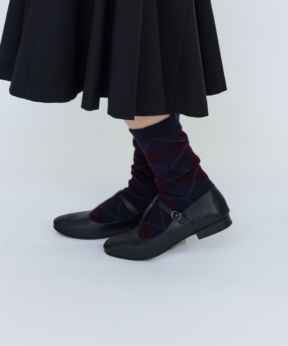 LOISIR ウール混アーガイル柄ソックス ネイビー