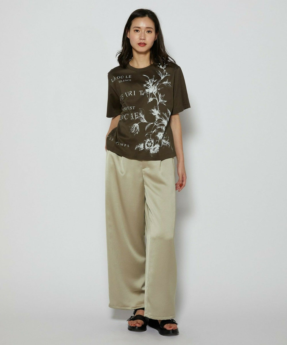 L'EQUIPE Lサイズ（大きいサイズ） 【大きいサイズ】60/2シルケット天竺フラワーロゴプリントTシャツ カーキ