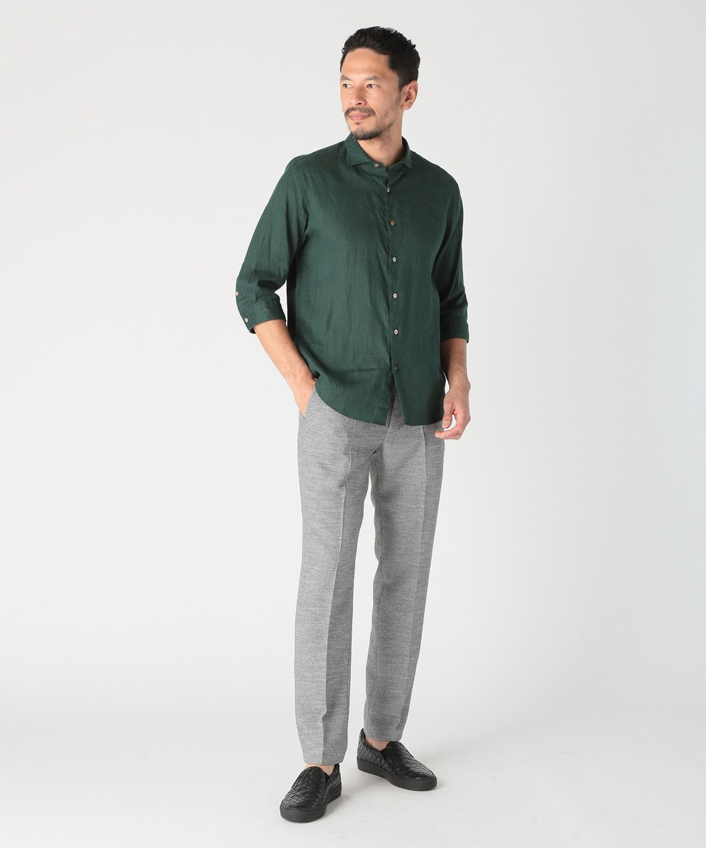 MEN'S BIGI NOVELTEX社リネン素材七分袖シャツ グリーン