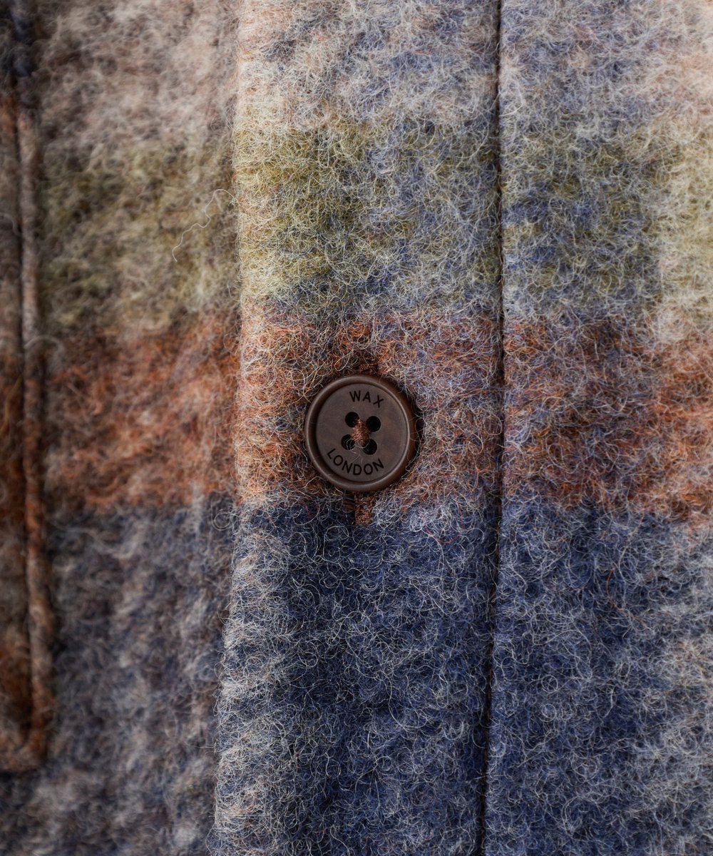 MEN'S BIGI wax london Whiting Oatmeal And Multicolour Check Wool Blend Overshirt ブラウン