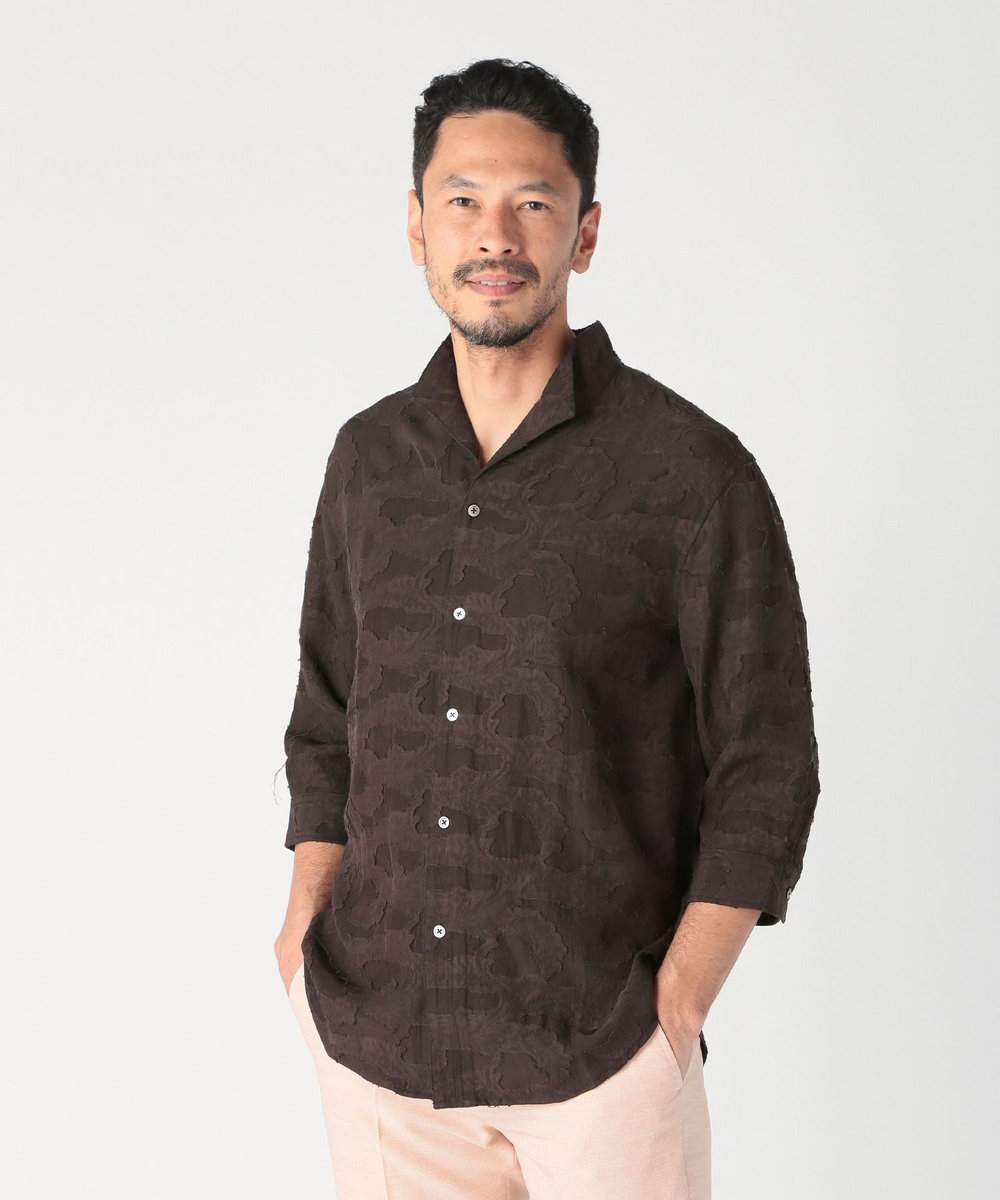 MEN'S BIGI 総柄シアージャカード7分袖オープンカラーシャツ ブラック