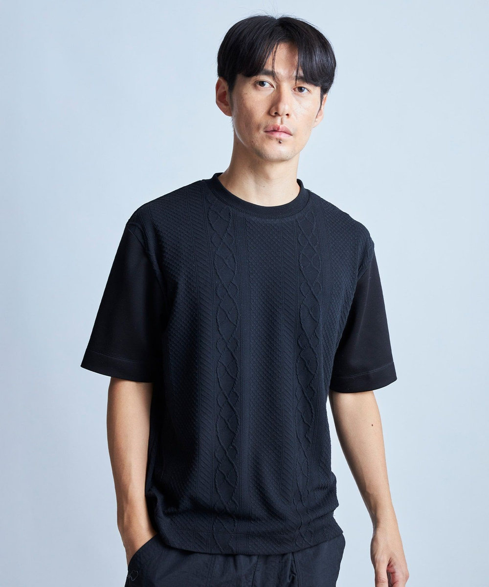 UNION STATION フクレジャガードコンビネーションTシャツ＜ストレッチ・ハンドウォッシャブル＞ ブラック