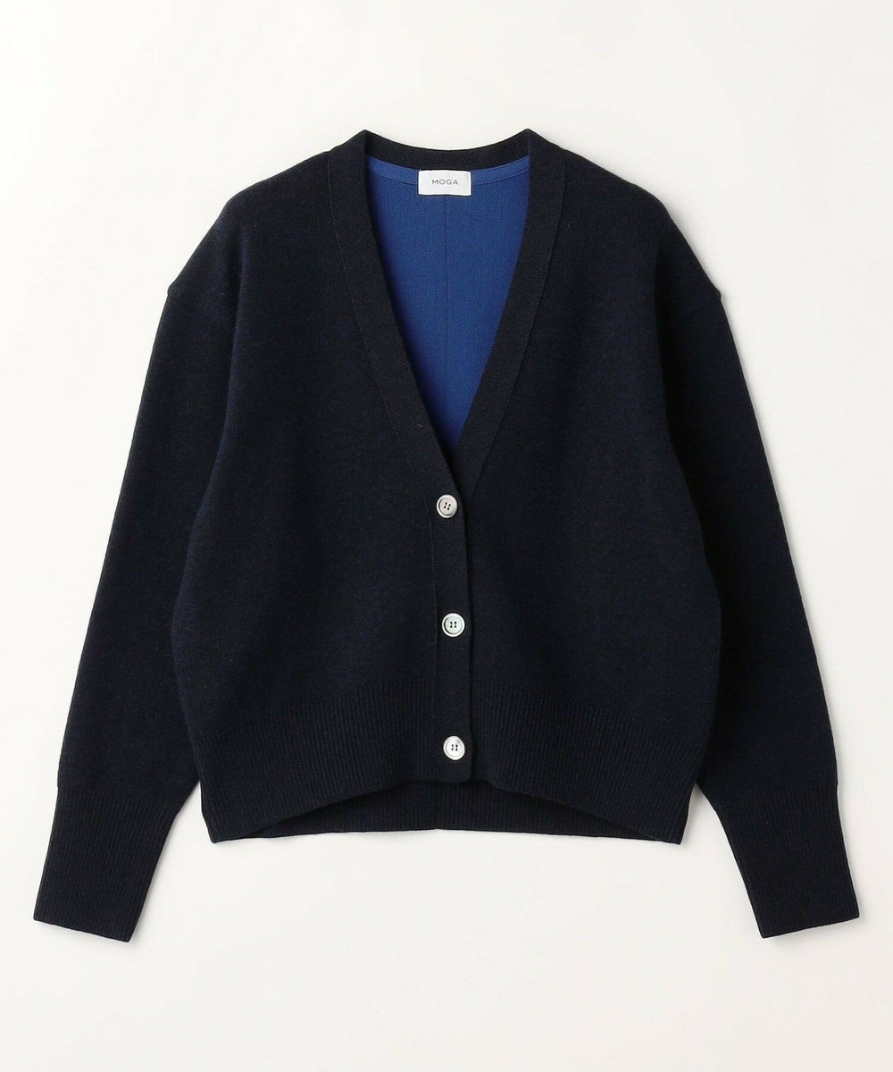 MOGA WOOLEN×AMOSSA Vネック配色カーディガン ブルー系その他
