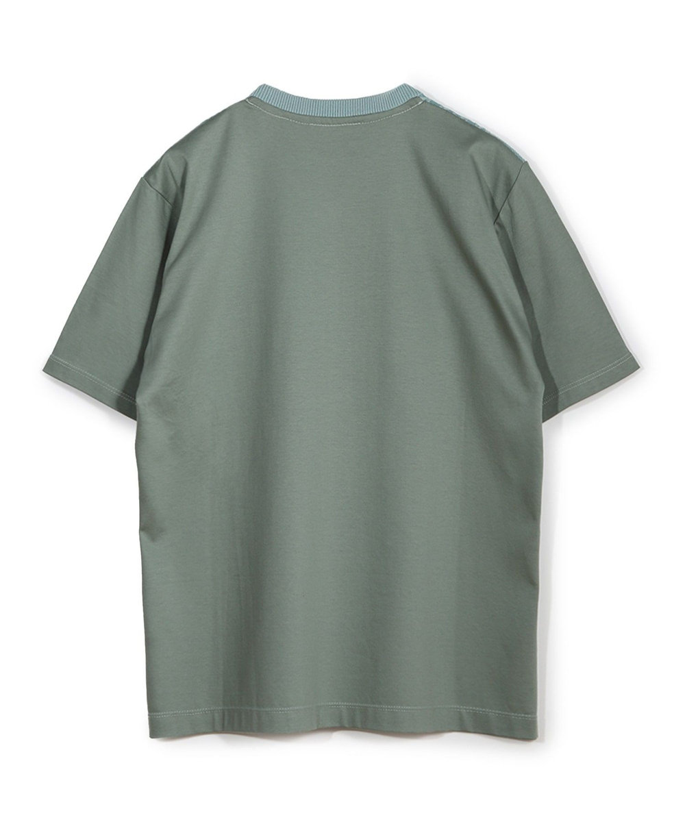 MEN'S BIGI サマーニットコンビVネック半袖Tシャツ ミント