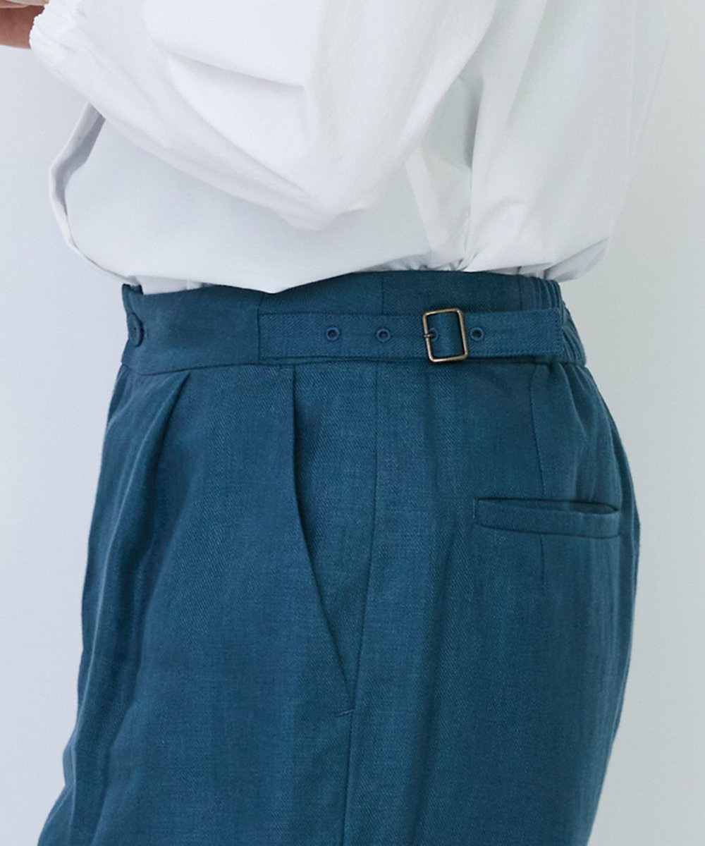 LOISIR リネンツイルアジャスター付きテーパードパンツ グリーン
