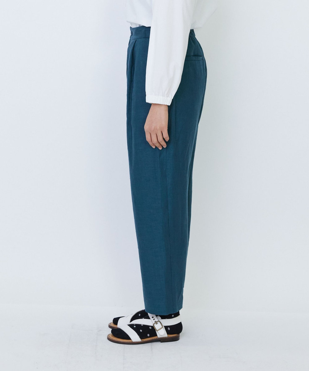 LOISIR リネンツイルアジャスター付きテーパードパンツ グリーン
