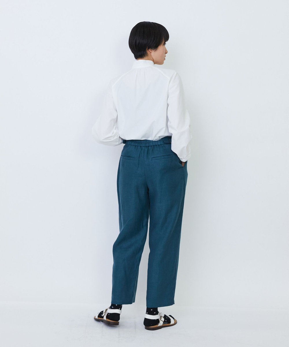 LOISIR リネンツイルアジャスター付きテーパードパンツ グリーン