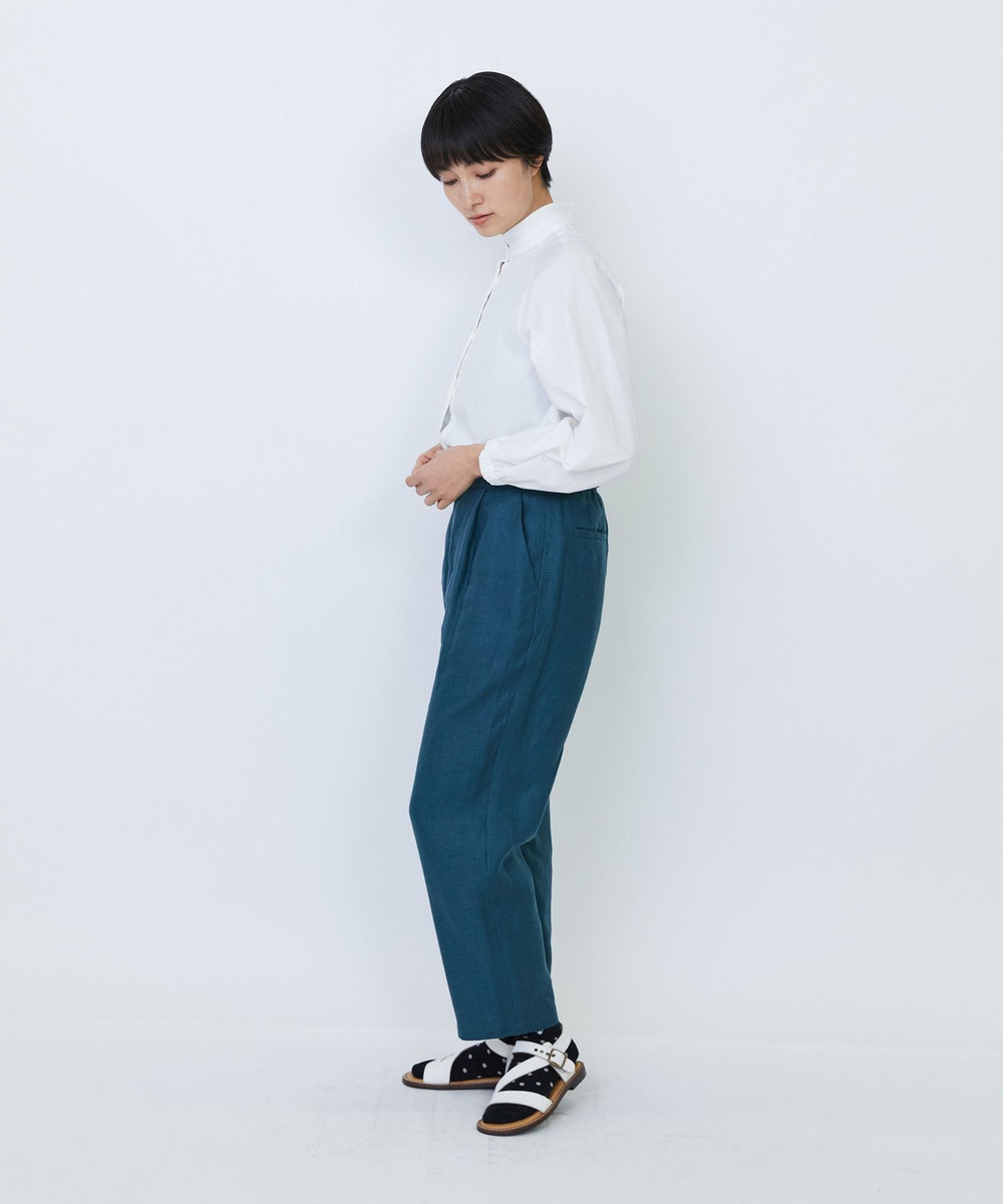 LOISIR リネンツイルアジャスター付きテーパードパンツ グリーン