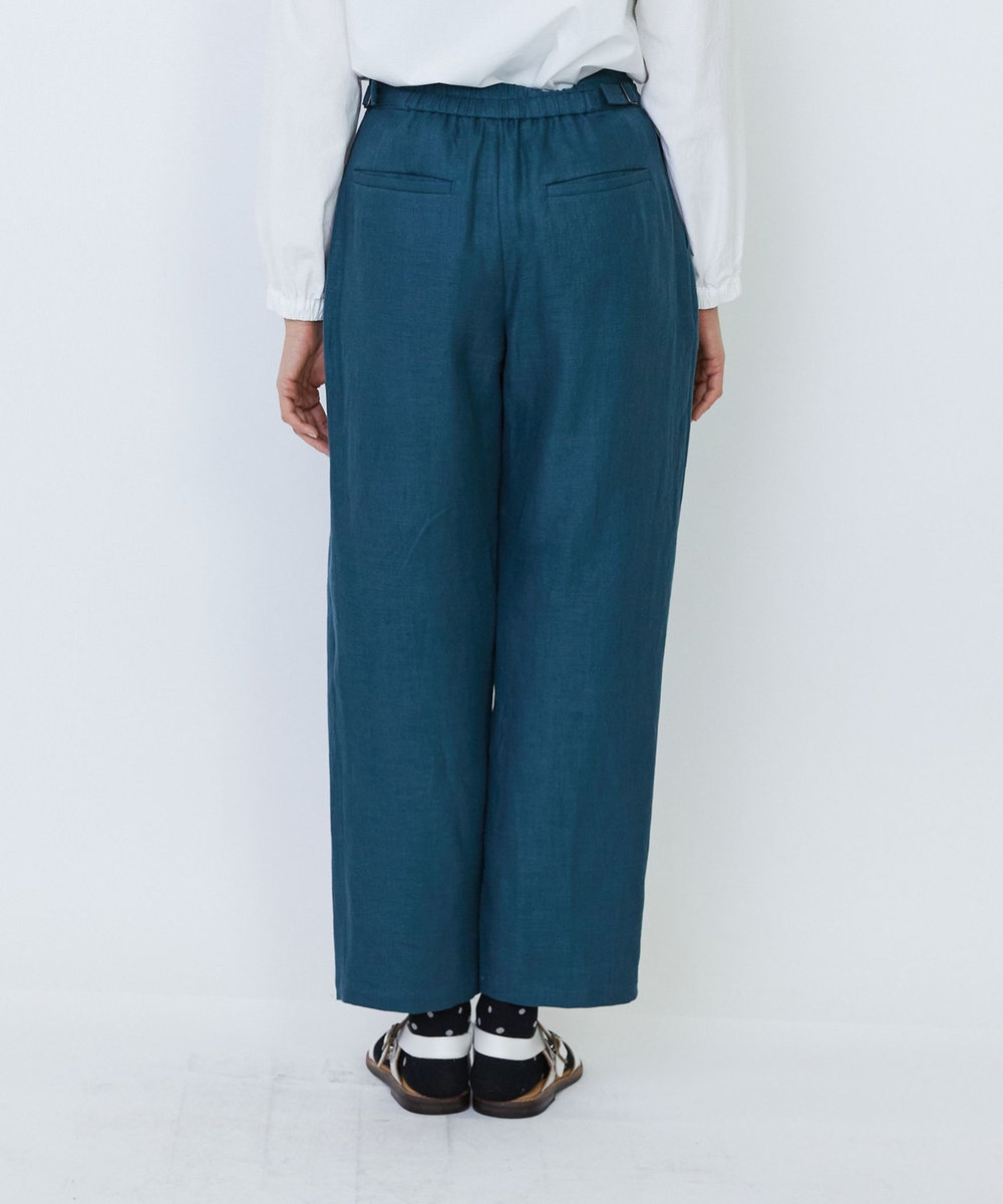 LOISIR リネンツイルアジャスター付きテーパードパンツ グリーン
