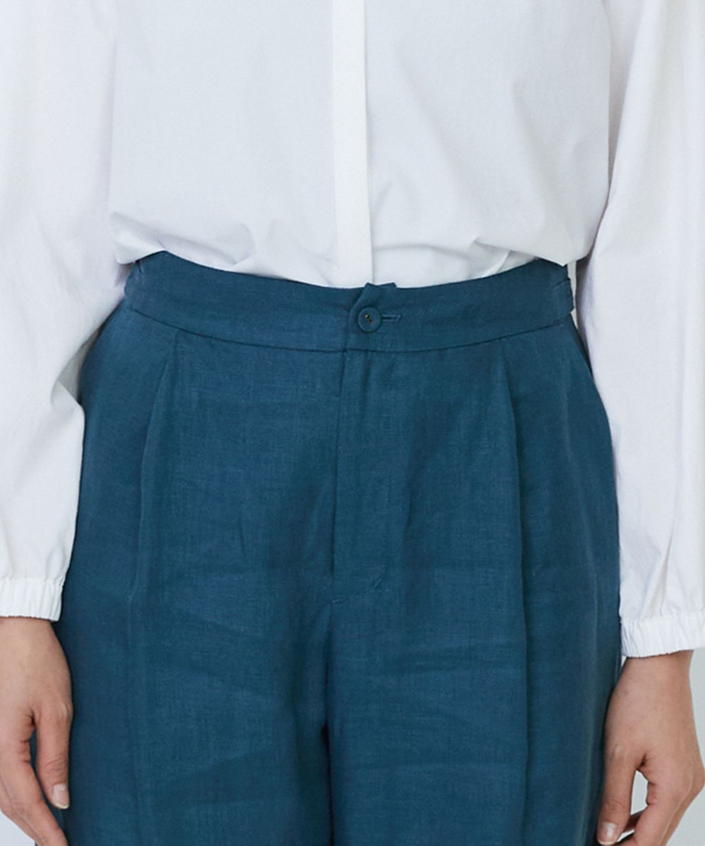 LOISIR リネンツイルアジャスター付きテーパードパンツ グリーン