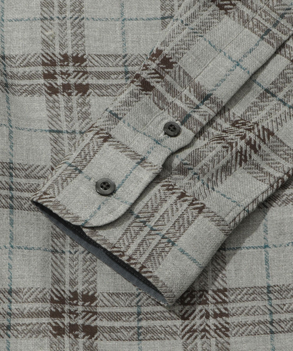 MEN'S BIGI カスレチェックジャガードカッタウェイスキッパーシャツ グレー系その他