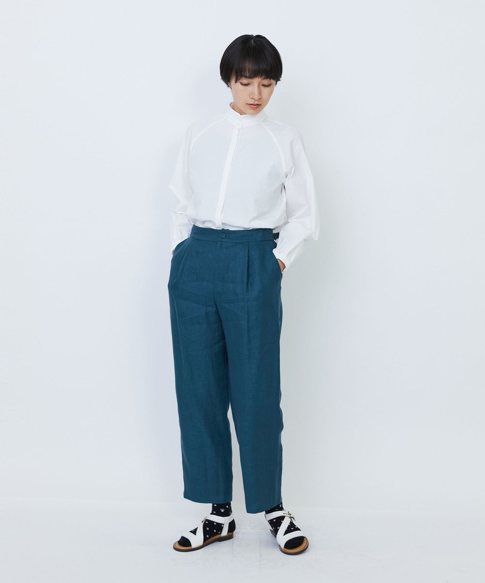 LOISIR リネンツイルアジャスター付きテーパードパンツ グリーン
