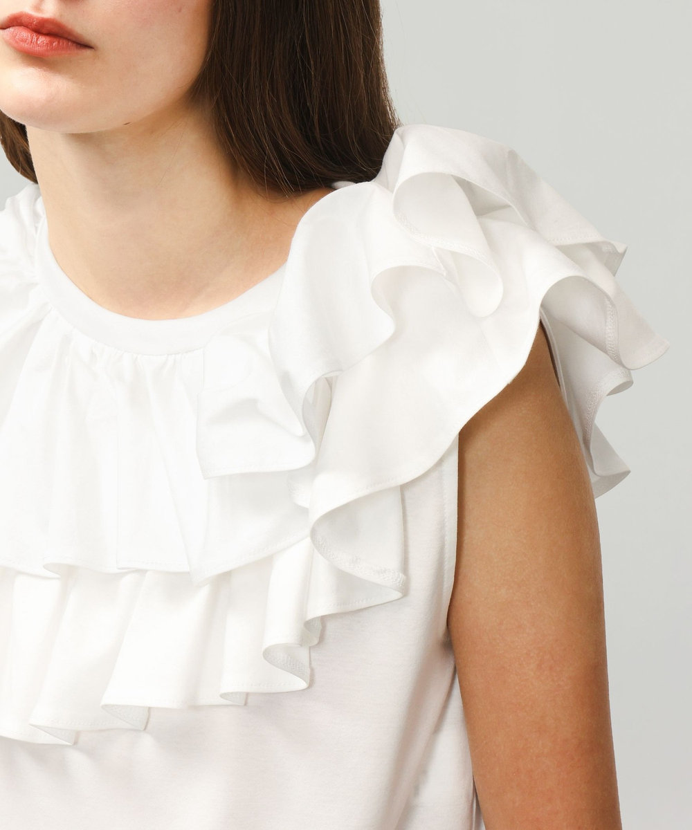 DÉPAREILLÉ COTTON JERSEY RUFFLE TOPS / コットンジャージーラッフルトップス ホワイト