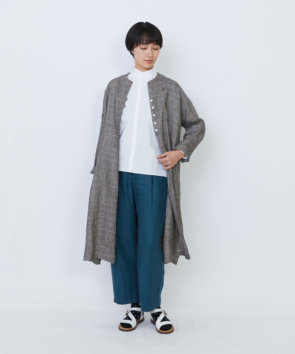 LOISIR リネンツイルアジャスター付きテーパードパンツ グリーン