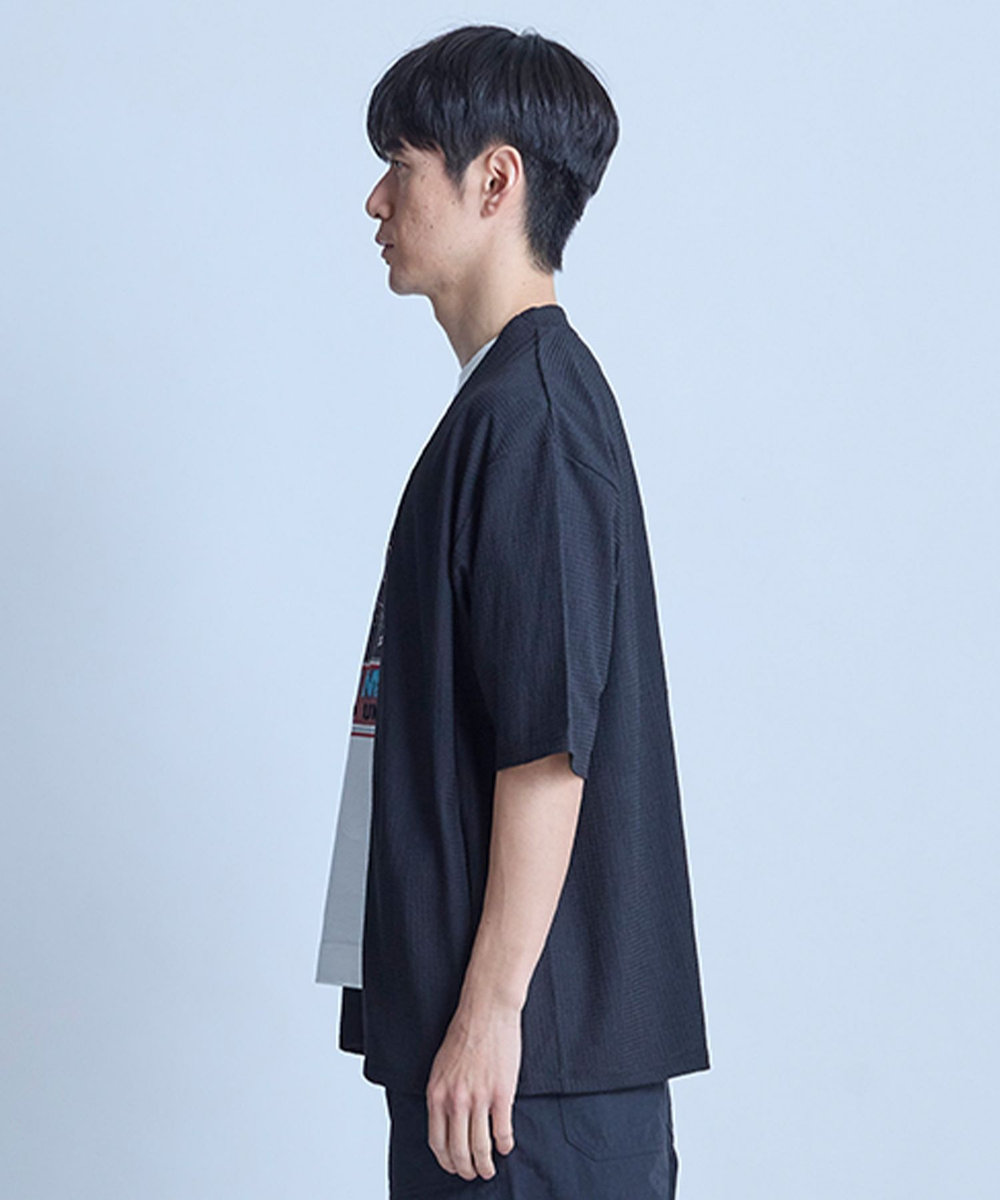 UNION STATION 【WEB限定】シア―5分袖ボタンレスカーディガン＜ストレッチ・ハンドウォッシャブル・接触冷感・通気性＞ ブラック