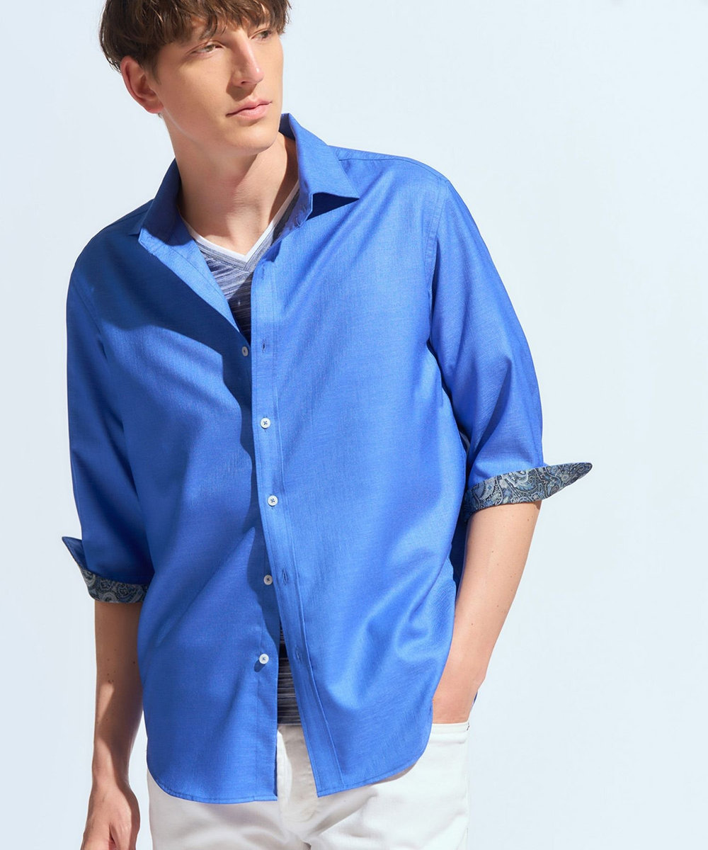 MEN'S BIGI オクシィジュエルストレッチ7分シャツ ブルー