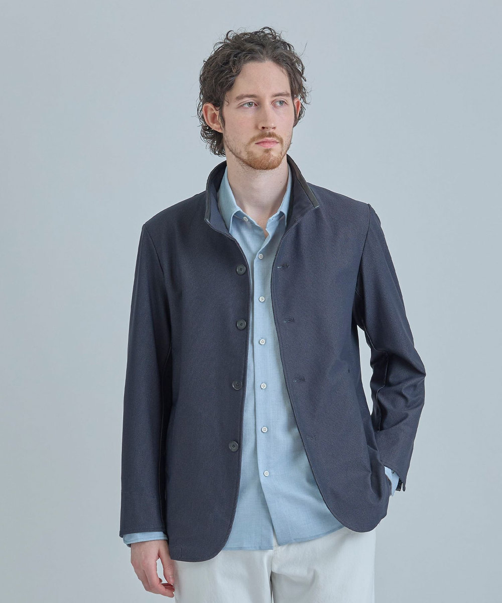 MEN'S BIGI シャンブレー調ハイテンショントリコット スタンドカラーカーデブルゾン＜接触冷感/速乾/UVカット＞ ネイビー