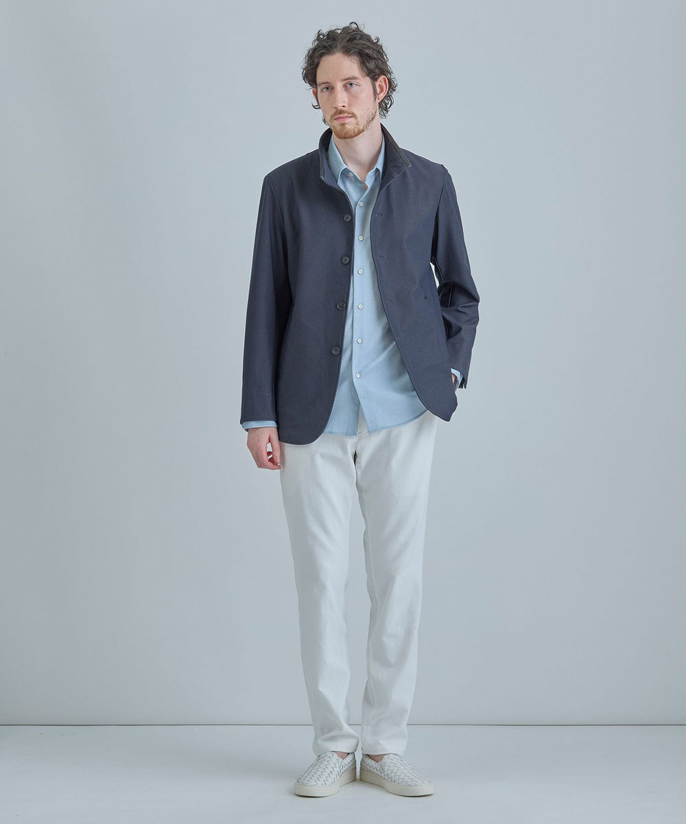 MEN'S BIGI シャンブレー調ハイテンショントリコット スタンドカラーカーデブルゾン＜接触冷感/速乾/UVカット＞ ネイビー