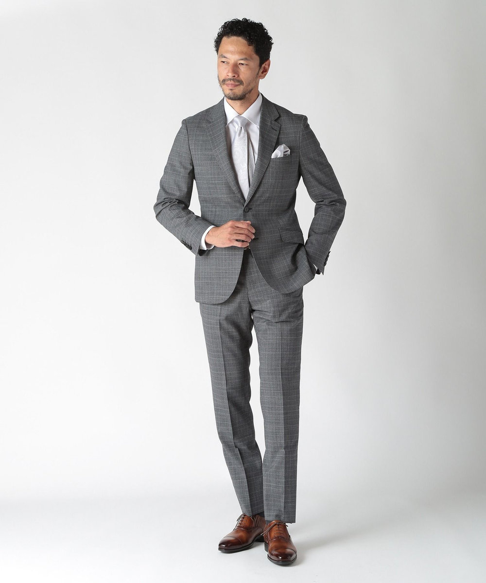 MEN'S BIGI ウールメランジグレンチェックスーツ＜セットアップ＞ グレー
