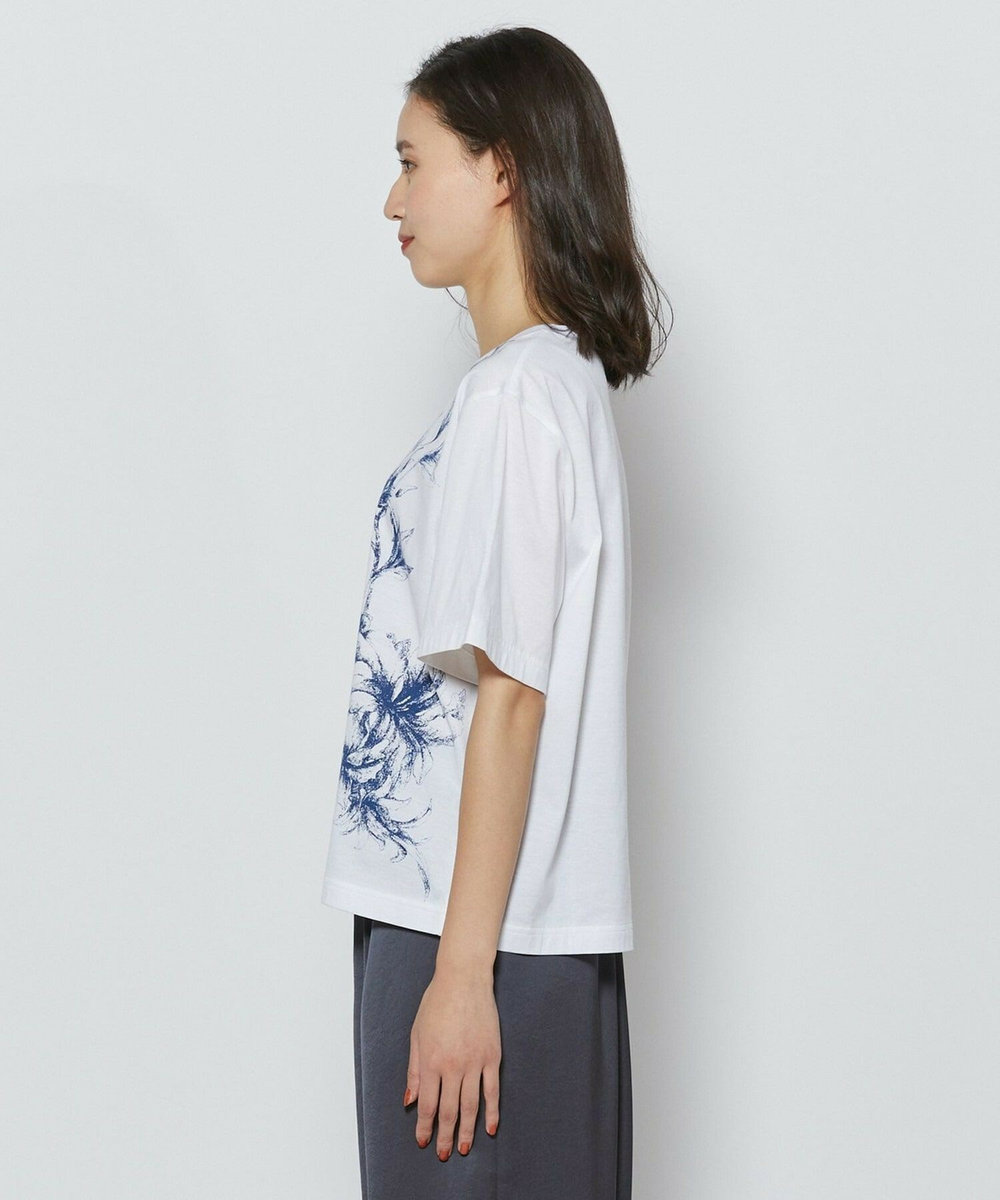 L'EQUIPE Lサイズ（大きいサイズ） 【大きいサイズ】60/2シルケット天竺フラワーロゴプリントTシャツ ホワイト