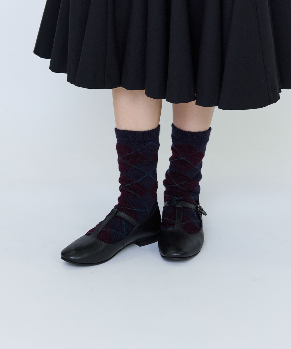 LOISIR ウール混アーガイル柄ソックス ネイビー