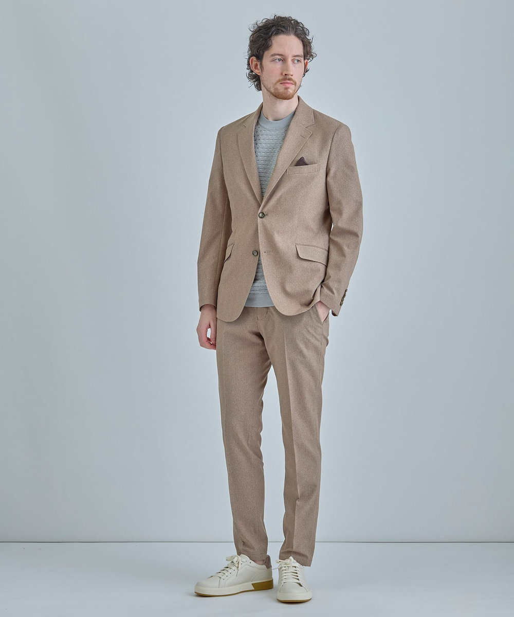 MEN'S BIGI 【ACTIVE TAILOR】Dot Air ヘリンボーン×千鳥格子/デニム柄 セットアップパンツ＜通気性/吸水速乾/ストレッチ＞ ブラウン