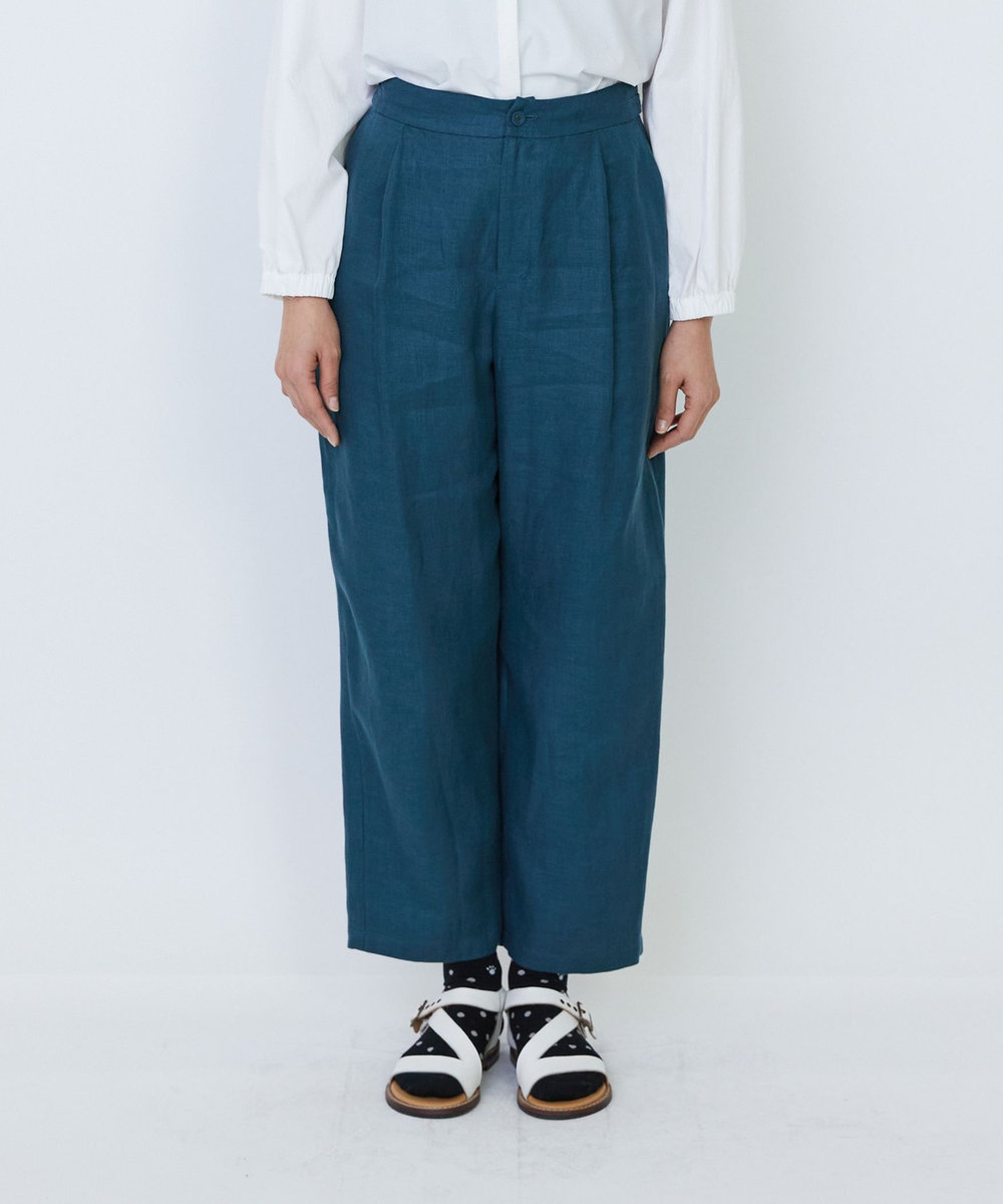 LOISIR リネンツイルアジャスター付きテーパードパンツ グリーン
