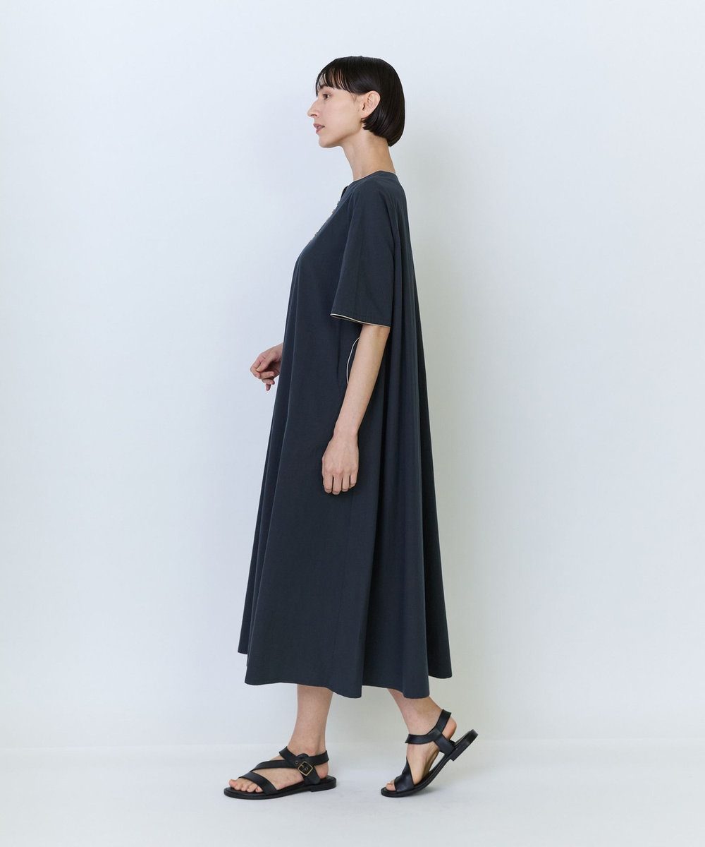 LOISIR コットンブロードAラインワンピース チャコールグレー
