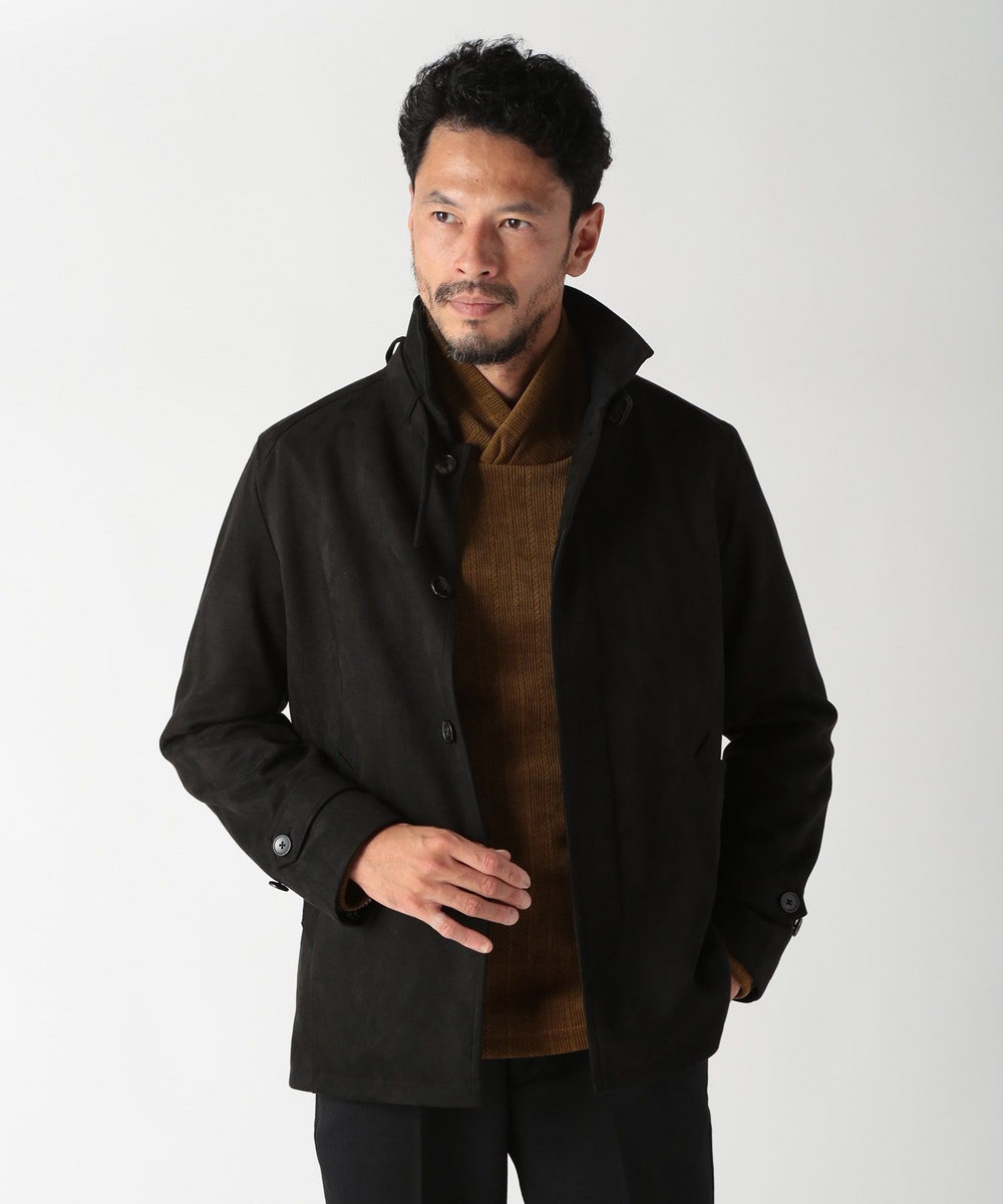 MEN'S BIGI フェイクスエード立ち襟ダンボールニットブルゾン ブラック