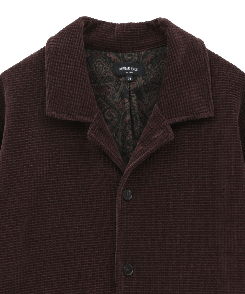 MEN'S BIGI ベロア調コールワッフル カバーオールジャケット ブラウン