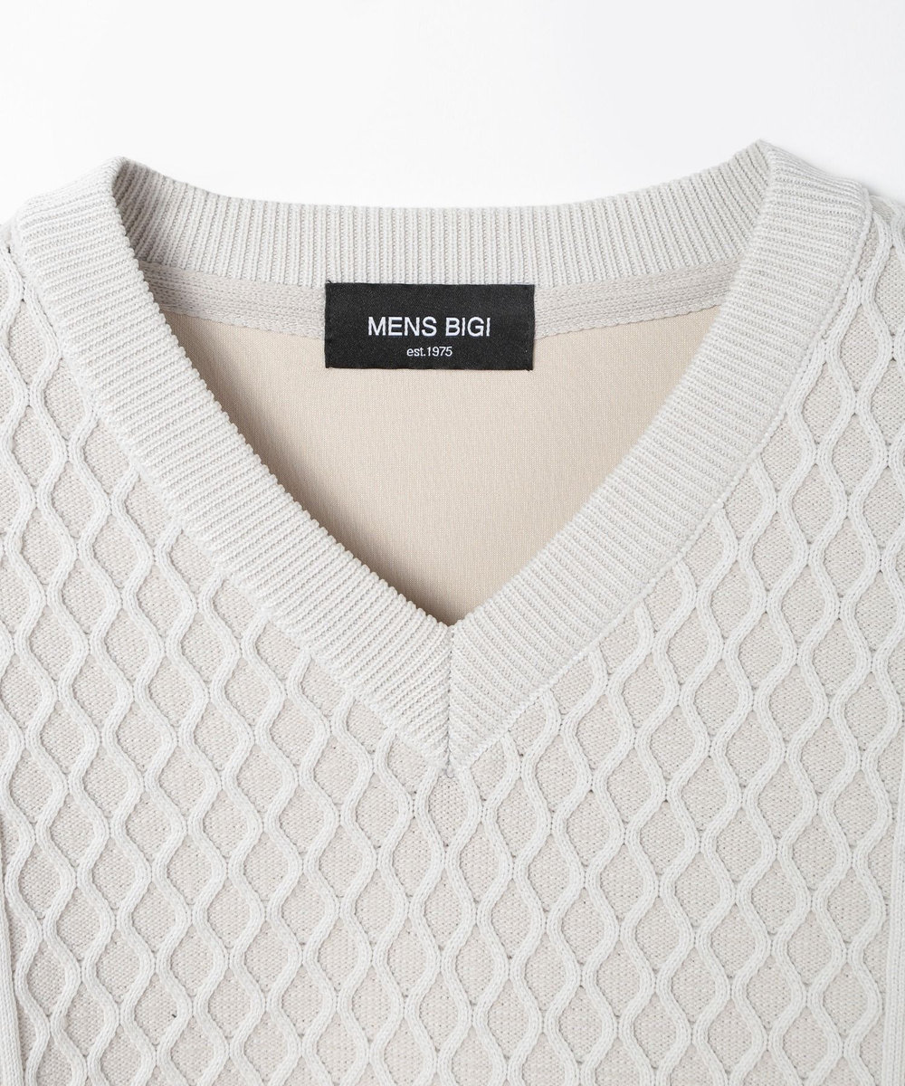 MEN'S BIGI ニット×フェイクスエードVネックカットソー グレー