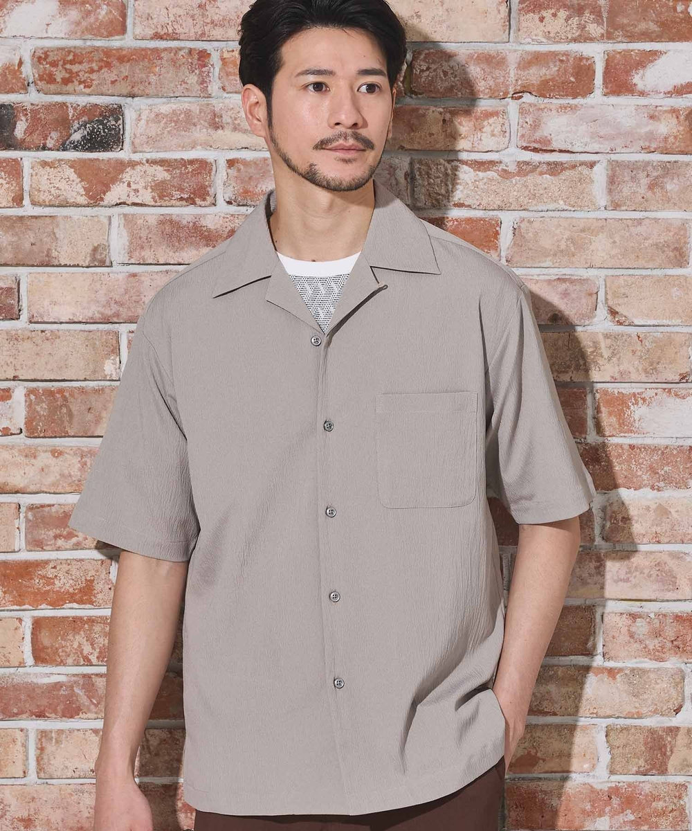 UNION STATION 楊柳カチオン半袖開襟シャツ ベージュ