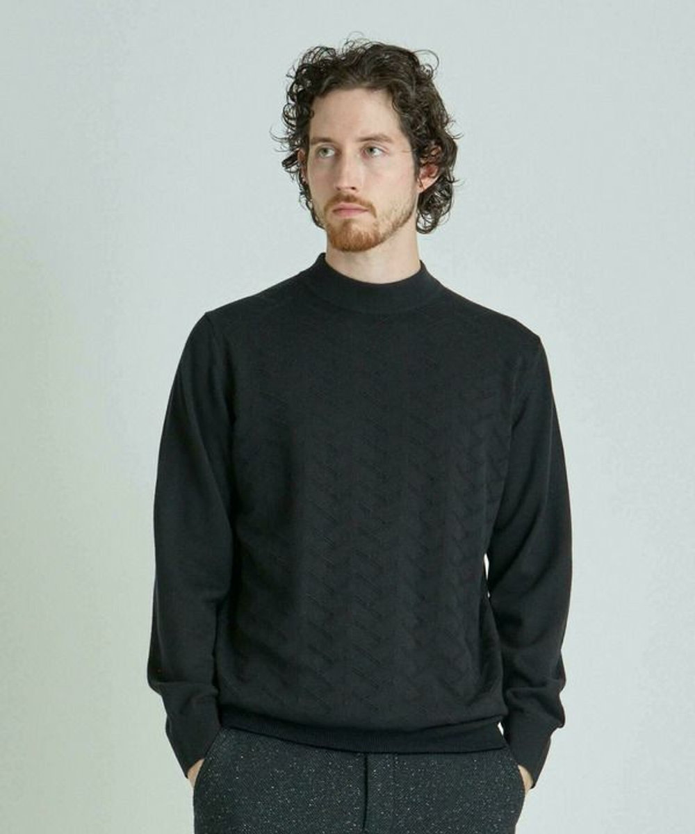 MEN'S BIGI 【ACTIVE TAILOR/アクティブテイラー】12Gジャカードモックネックニット ブラック