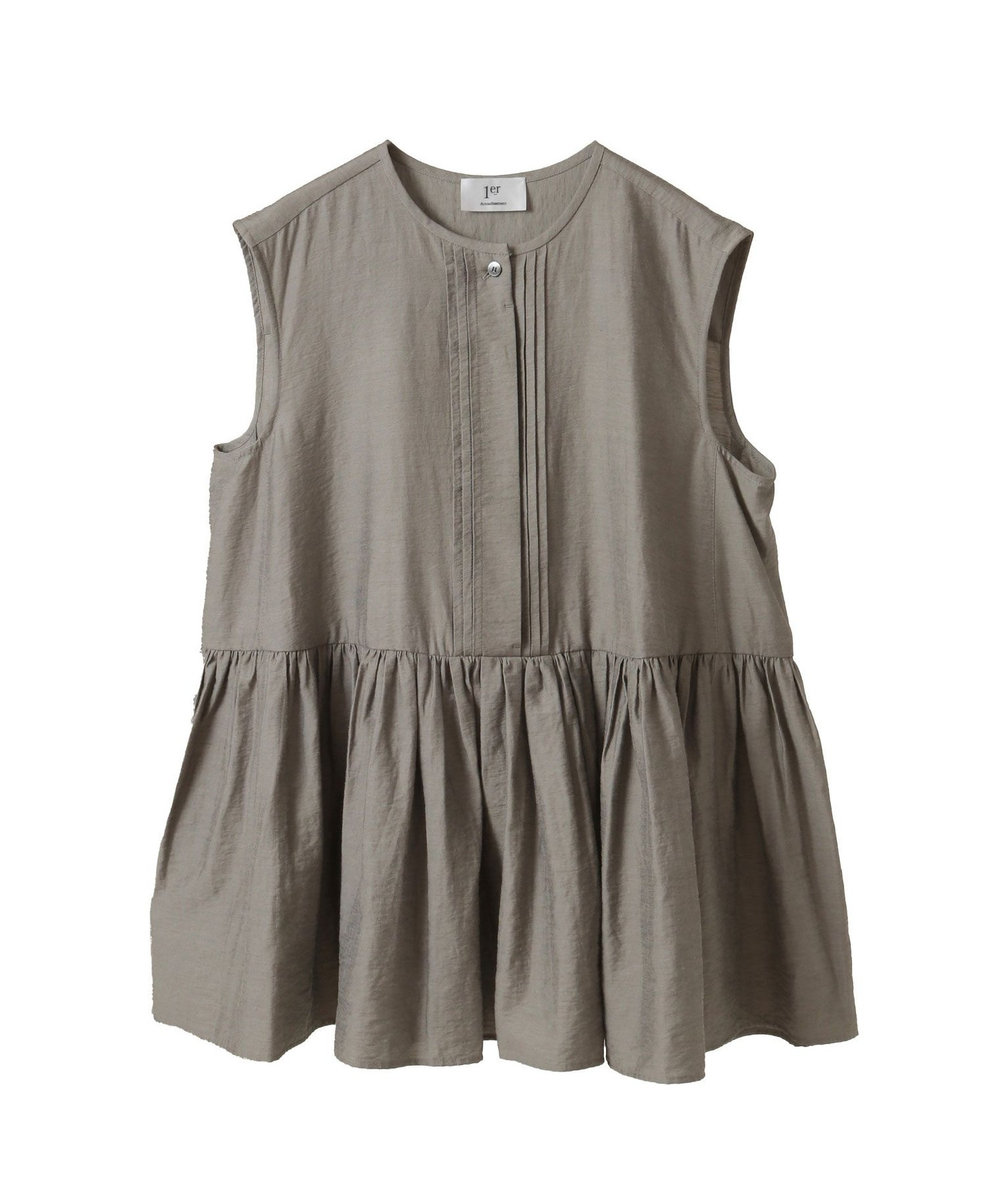1er Arrondissement リネンレーヨンペプラムブラウス グレイッシュベージュ