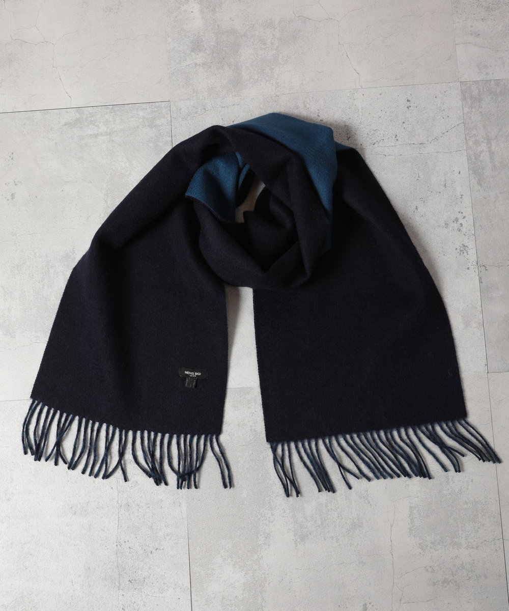 MEN'S BIGI リバーシブルウールマフラー ネイビー
