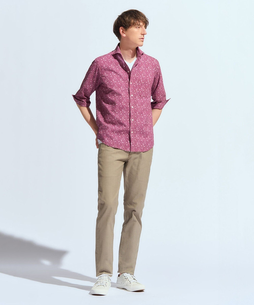MEN'S BIGI ＜ON/OFF兼用＞シャドーヘリンボーンストレッチパンツ ベージュ