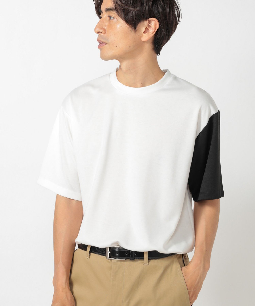 UNION STATION ポンチ切り替えアシンメトリーTシャツ ホワイト
