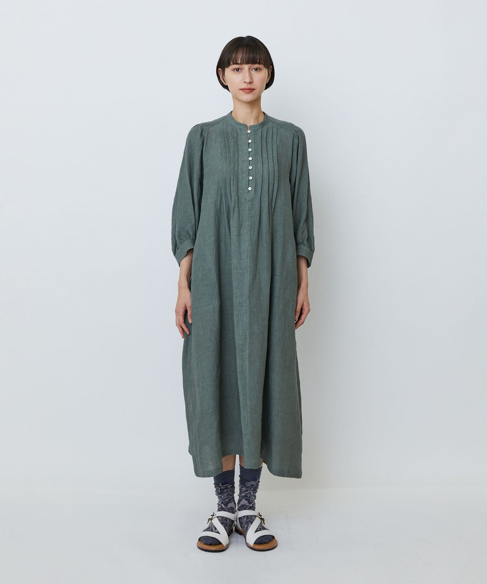 LOISIR グランジリネンタックディテールワンピース カーキ
