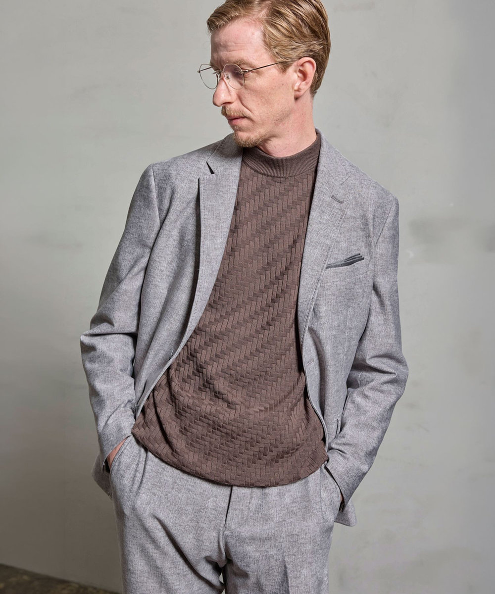 MEN'S BIGI ヒートパフォーマー ツイードプリント ストレッチジャケット［保温/ハイパワー2wayストレッチ］ ライトグレー