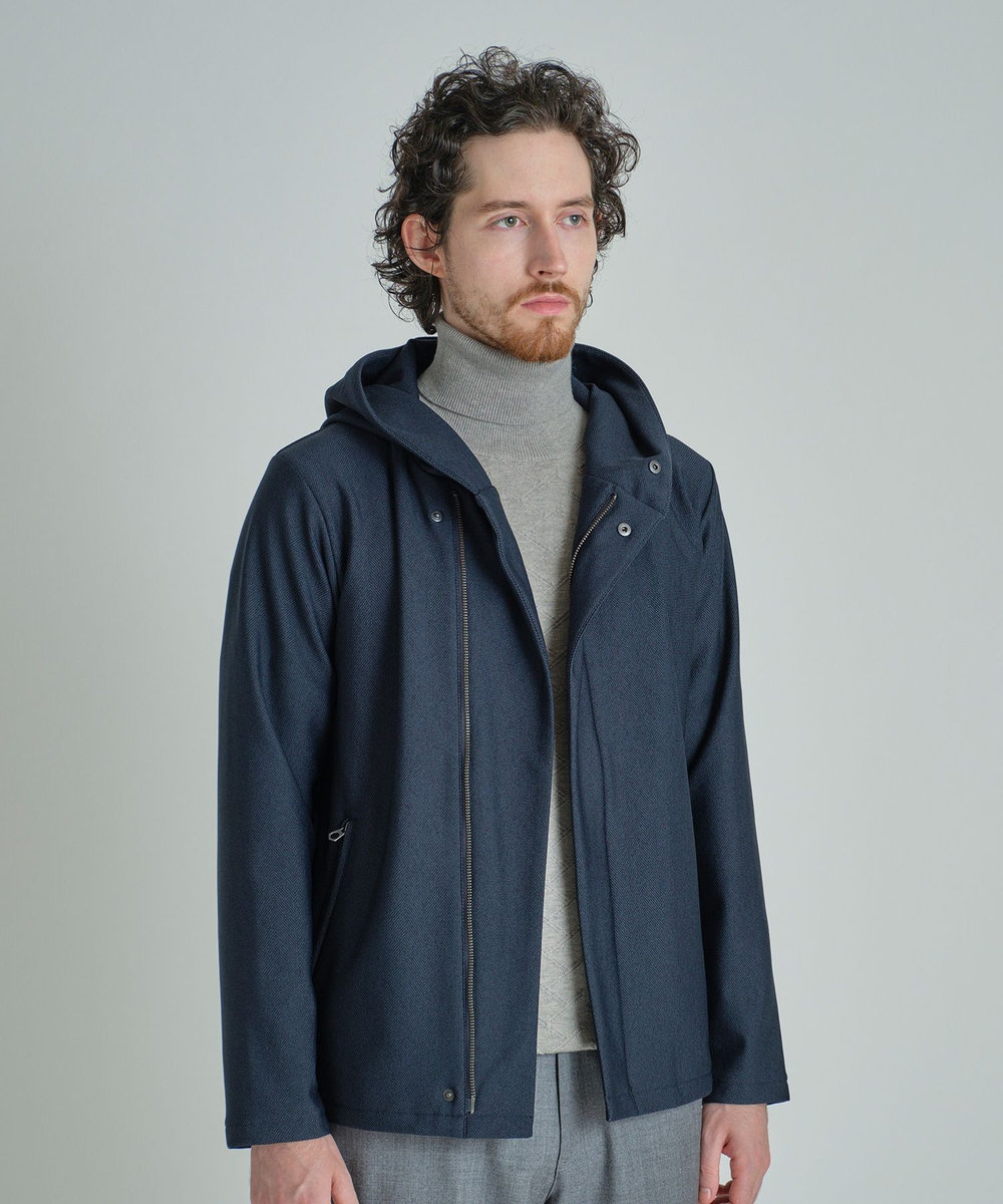 MEN'S BIGI ヒートパフォーマー ヘリンボーンプリント フードパーカー ネイビー