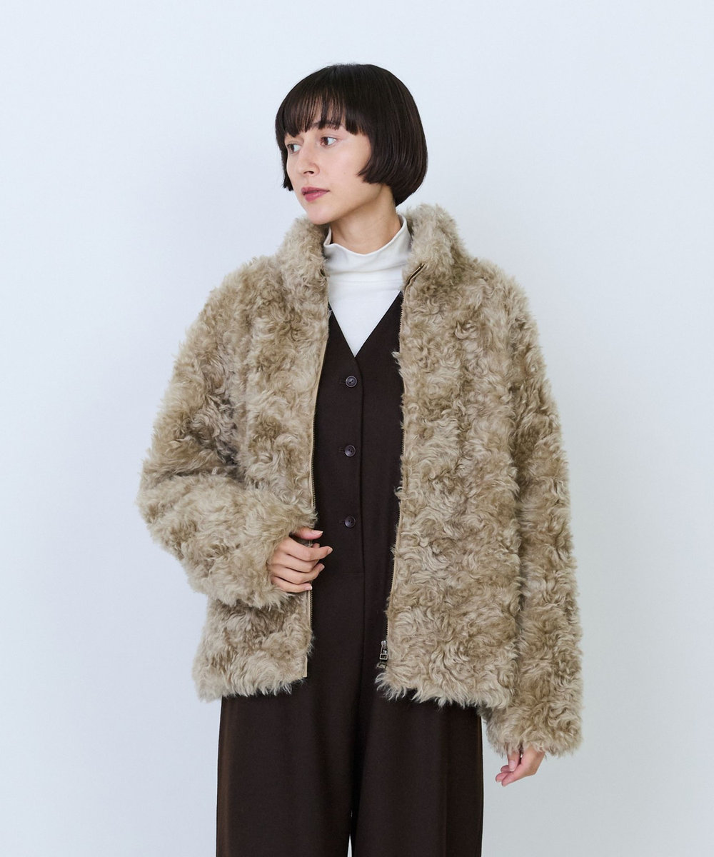 LOISIR シュタイフ・ファーハイネックジャケット ベージュ