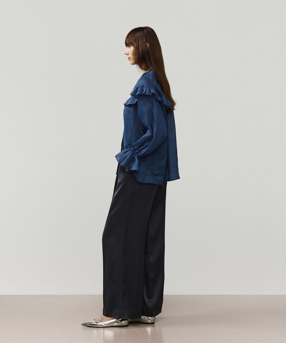 DÉPAREILLÉ RAMIE TWILL RUFFLE BLOUSE / ラミーツイルラッフルブラウス ネイビー